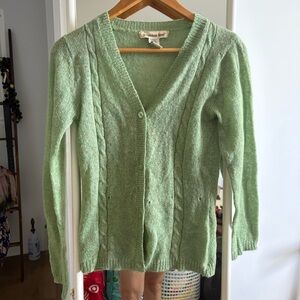 Acrylic/wool/mohair Green Cable Knit Cardigan Sweater by Suspicious Lines